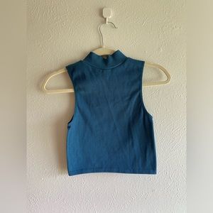 Zara Mock Neck Form-Fitting / Flattering Ribbed Top Blue Size M W